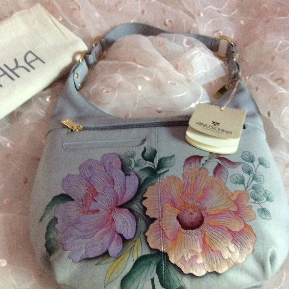 Brand New Gorgeous Anuschka Genuine Leather Hobo in Bel Fiori design - Picture 10 of 11